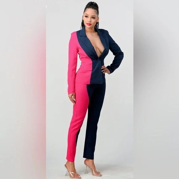 Navy & Pink Colorblock Business Suit - Picture 2 of 5